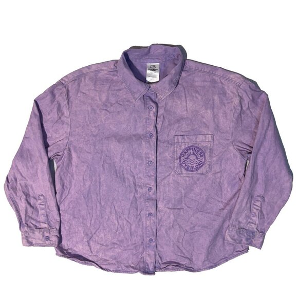 Hello Kitty Sanrio Jacket Shirt Sz XL 12-14 Button Up Purple Happiness Overload - Picture 2 of 6